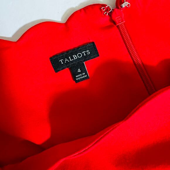 Talbots Red Scallop Hem Short Sleeve Dress Size 4 - Picture 4 of 7